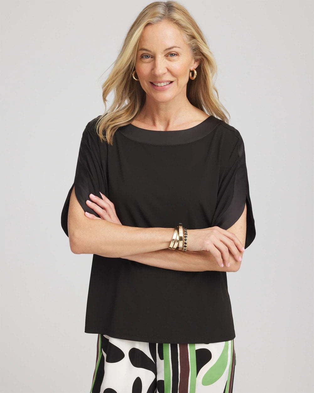 Chico's Clothing Jersey & Satin Dolman Tee