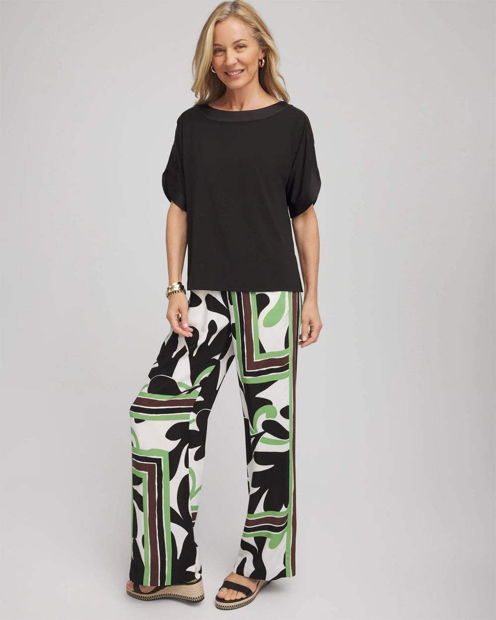Chico's Clothing Jersey & Satin Dolman Tee