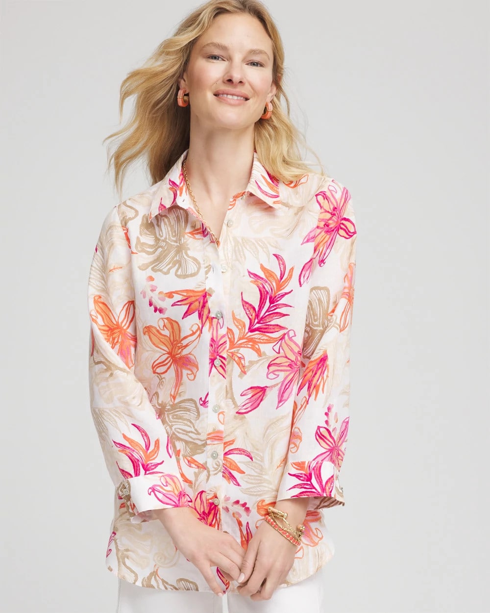 Chico's Clothing No Iron™ Tropical Floral Linen Shirt