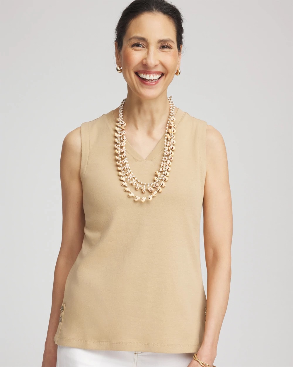 Chico's Clothing Sleeveless V-Neck Button Tank