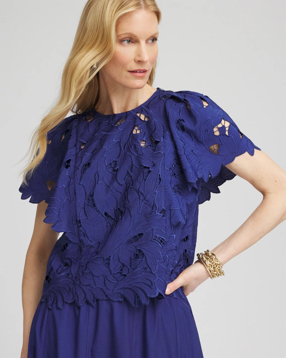 Chico's Clothing Lace Detail Flutter Sleeve Top