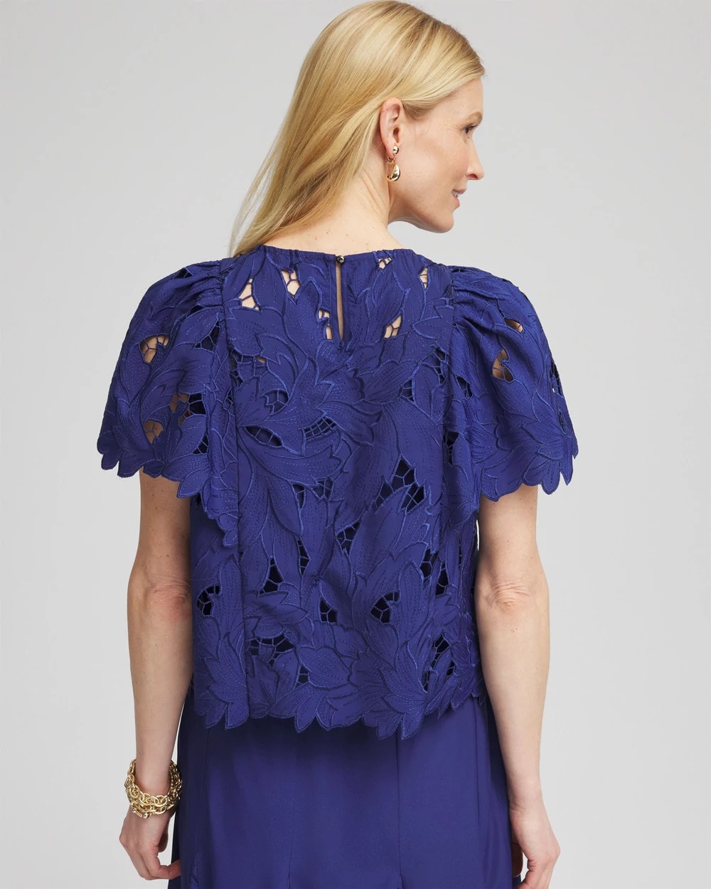 Chico's Clothing Lace Detail Flutter Sleeve Top