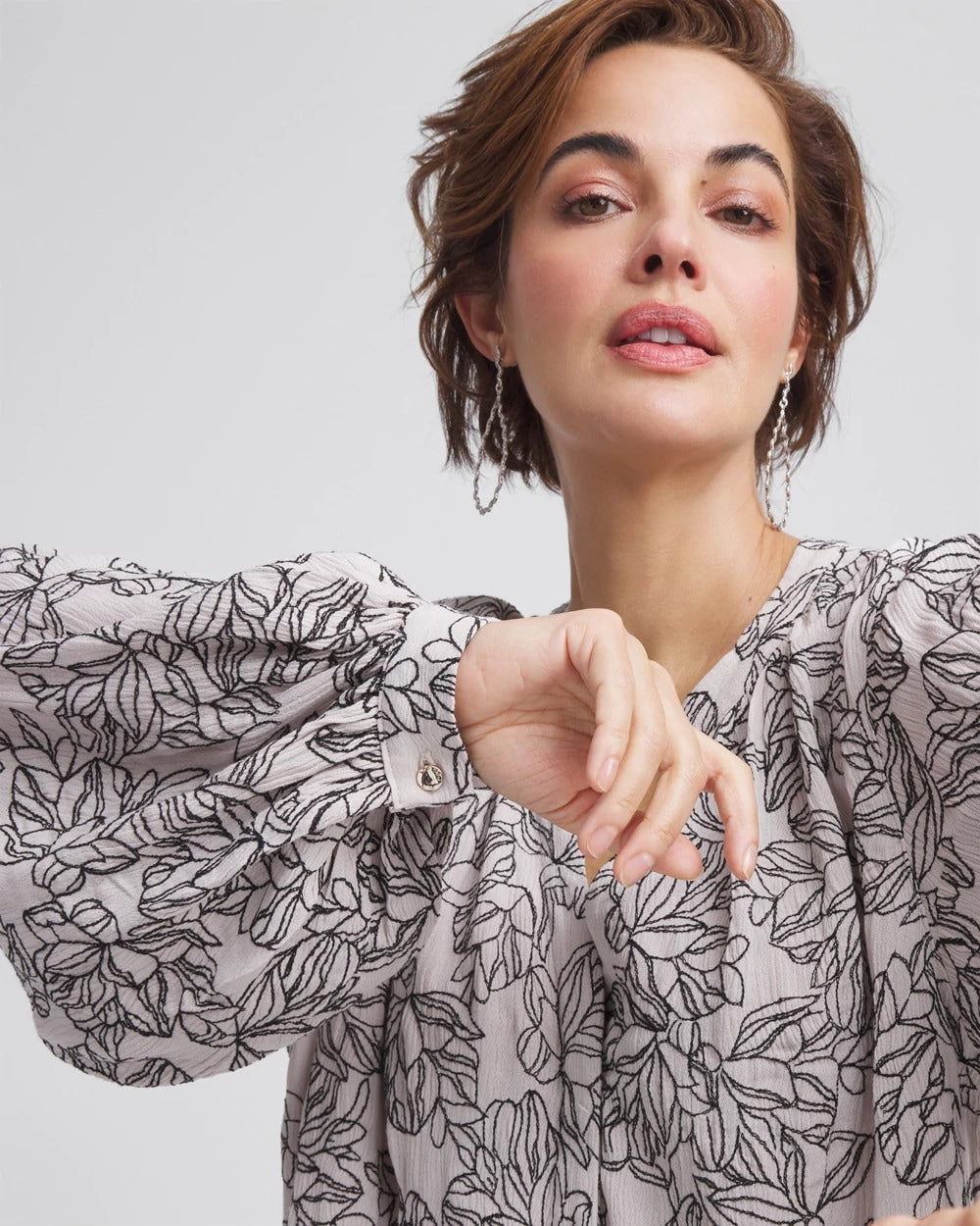 Chico's Clothing Crepe Embroidered Blouse