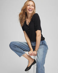 Chico's Clothing Slub Split Neck Henley Tee
