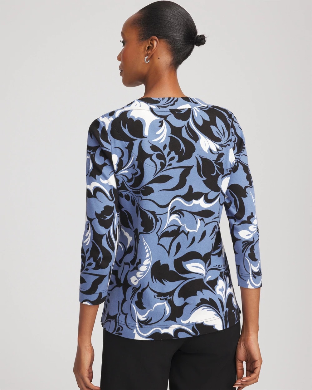 Chico's Clothing Pima Cotton Floral 3/4 Sleeve Tee