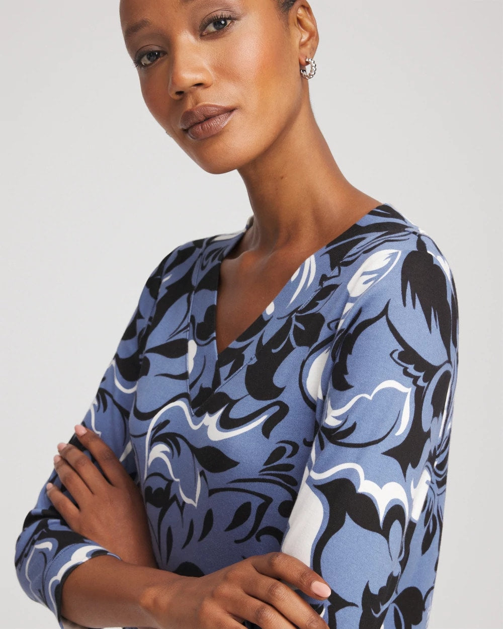 Chico's Clothing Pima Cotton Floral 3/4 Sleeve Tee