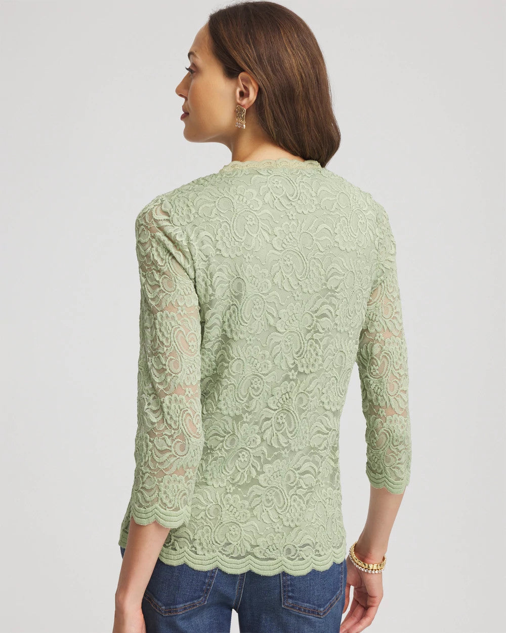 Chico's Clothing Lace Scallop-Hem Knit Tee