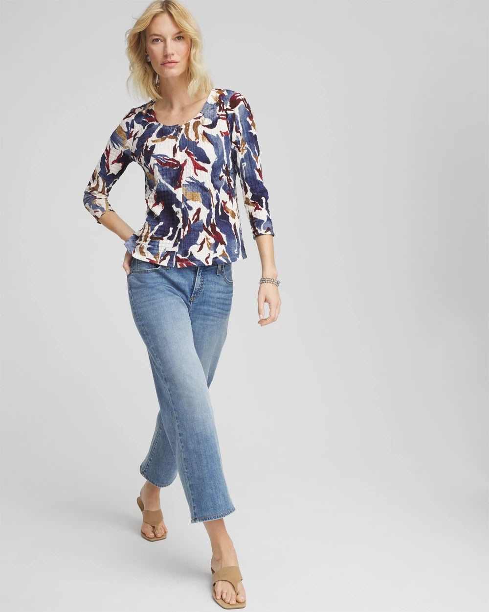 Chico's Clothing Printed Textured Scoopneck Cardigan