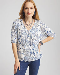 Chico's Clothing Snakeskin Print Crinkle Elbow Sleeve Tee
