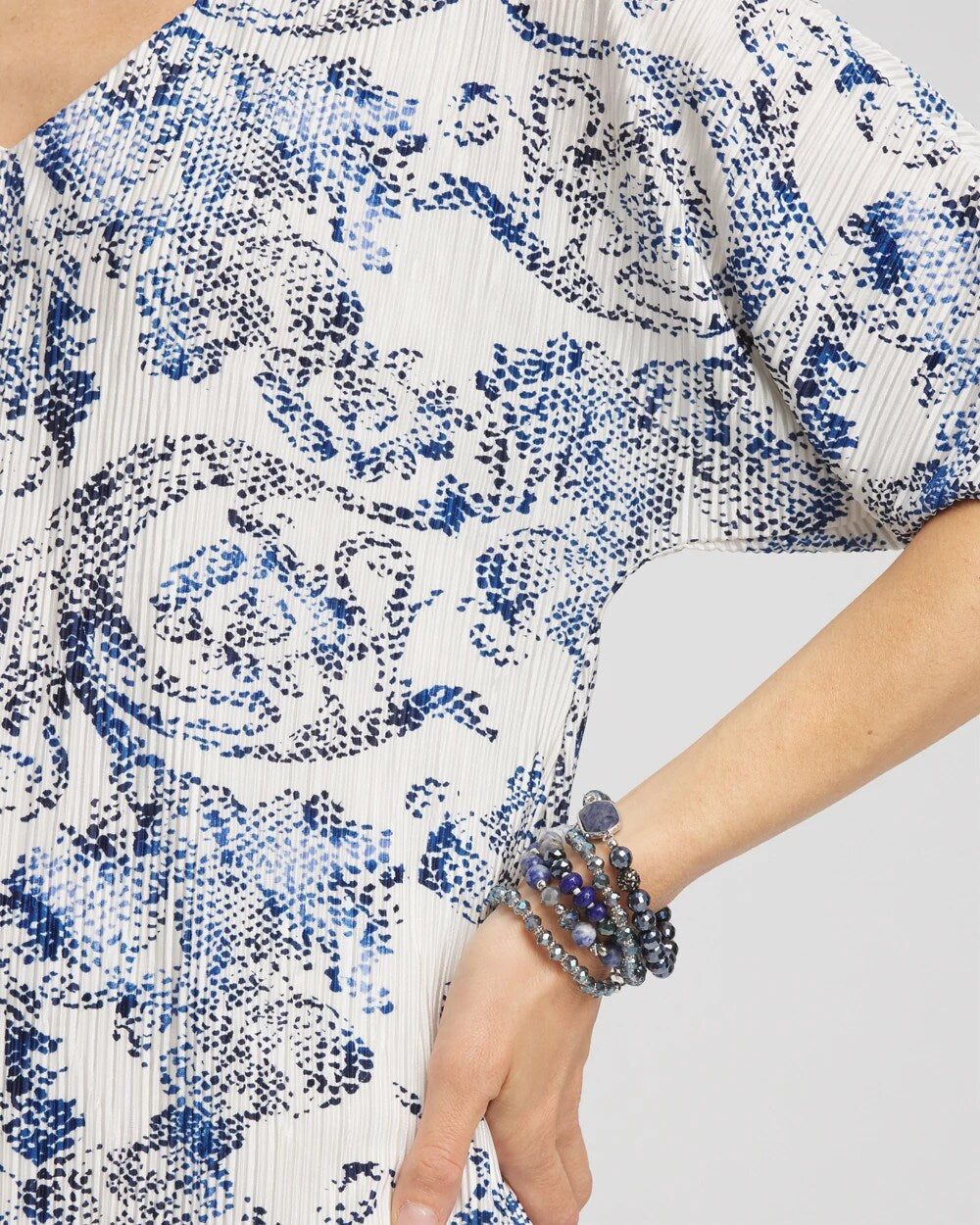 Chico's Clothing Snakeskin Print Crinkle Elbow Sleeve Tee