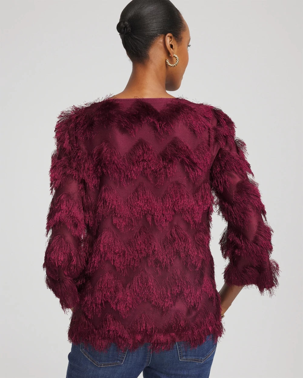 Chico's Clothing Chevron Fringe Party Top