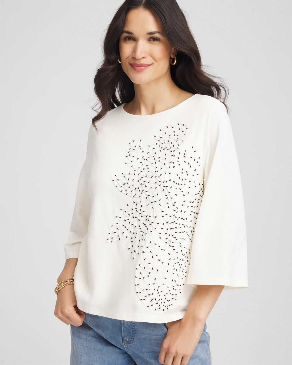 Chico's Clothing Soutache Embroidered Wildflower Top