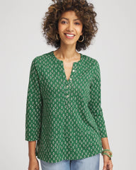 Chico's Clothing Geo Cotton Slub Henley Shirt