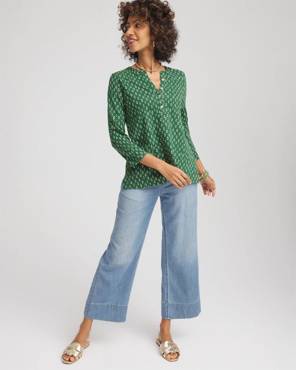Chico's Clothing Geo Cotton Slub Henley Shirt