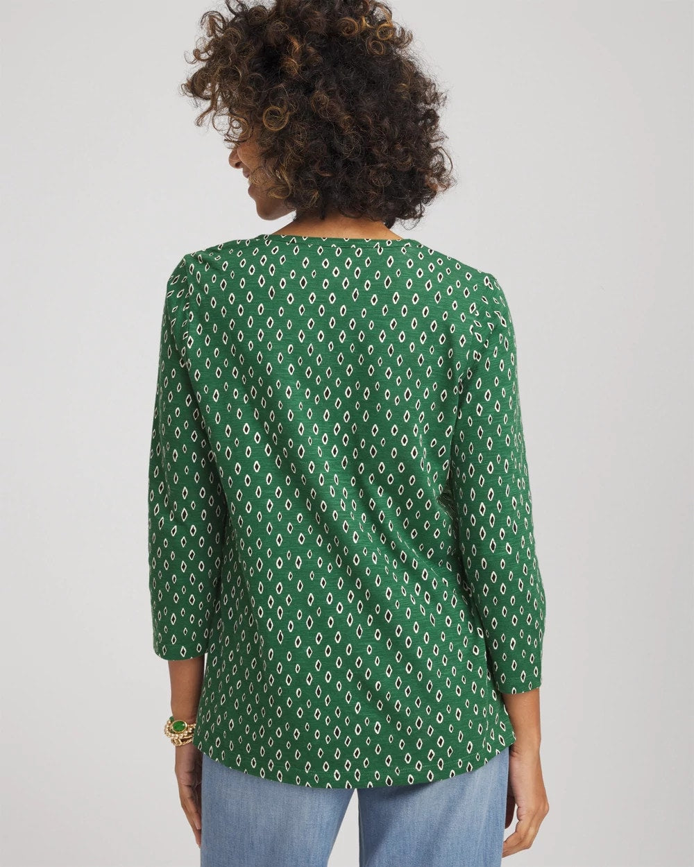 Chico's Clothing Geo Cotton Slub Henley Shirt