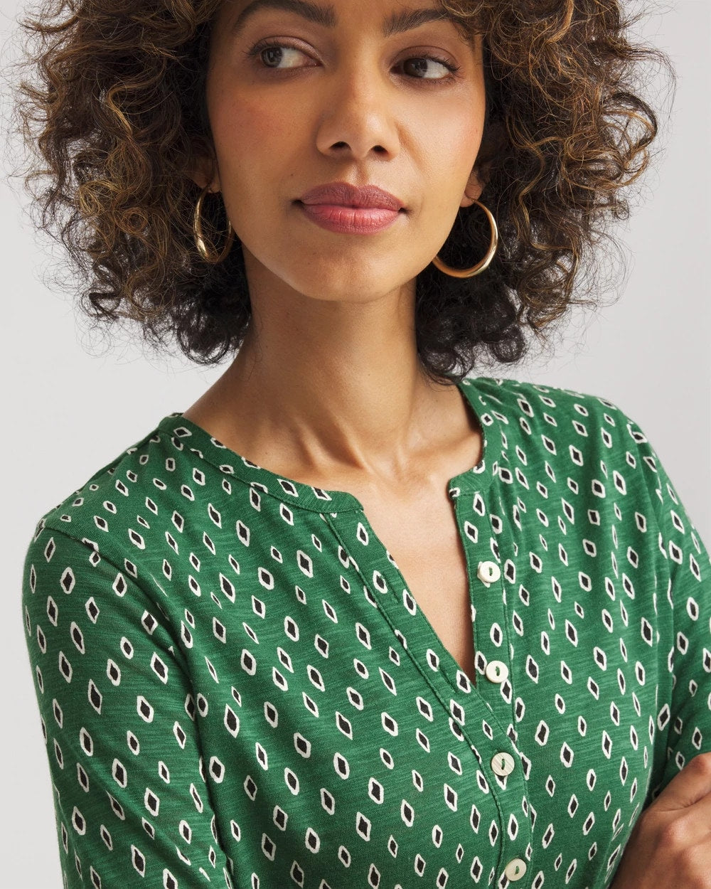 Chico's Clothing Geo Cotton Slub Henley Shirt