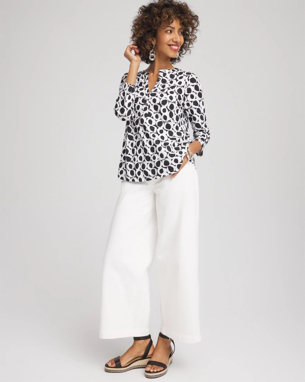 Chico's Clothing Printed Cotton Slub Henley Shirt
