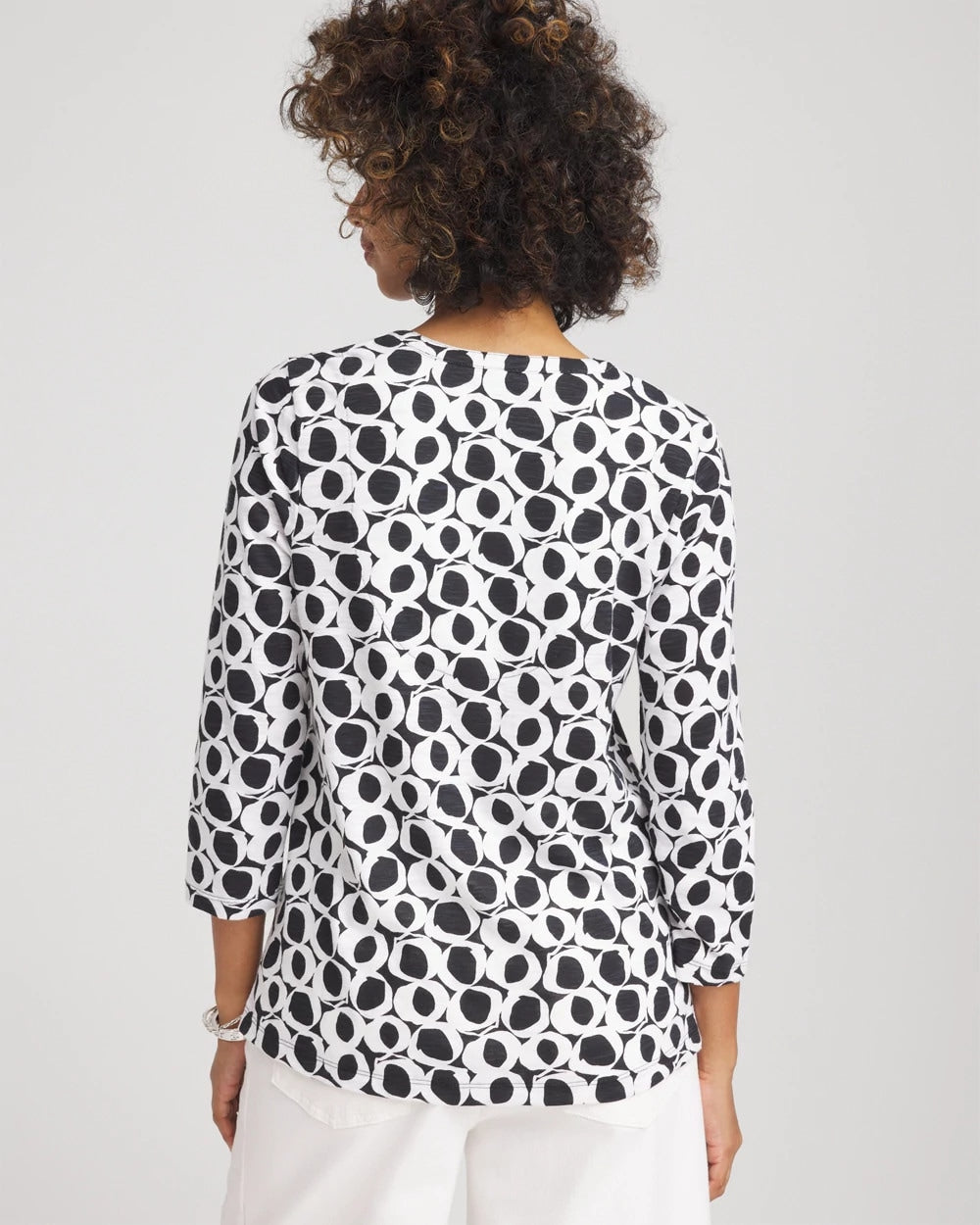 Chico's Clothing Printed Cotton Slub Henley Shirt