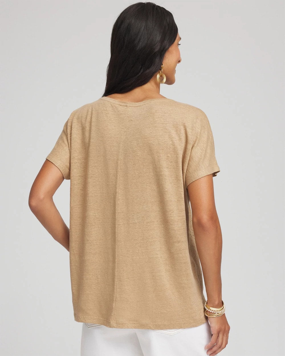Chico's Clothing Geo Embroidered Linen Tee