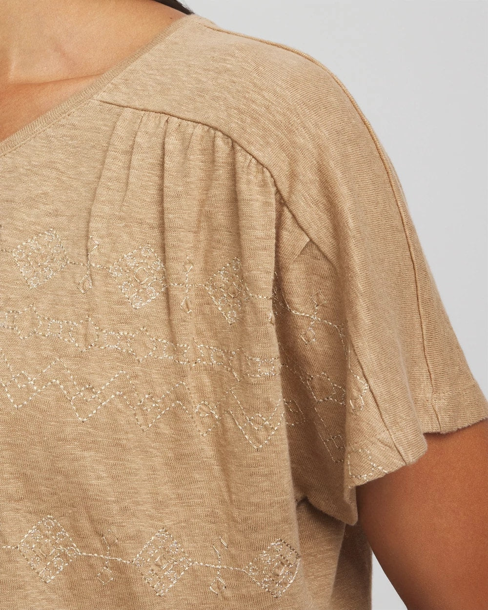 Chico's Clothing Geo Embroidered Linen Tee