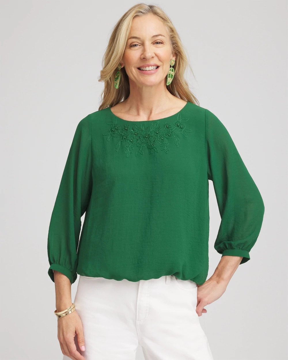 Chico's Clothing Embroidered Crinkle Chiffon Blouse