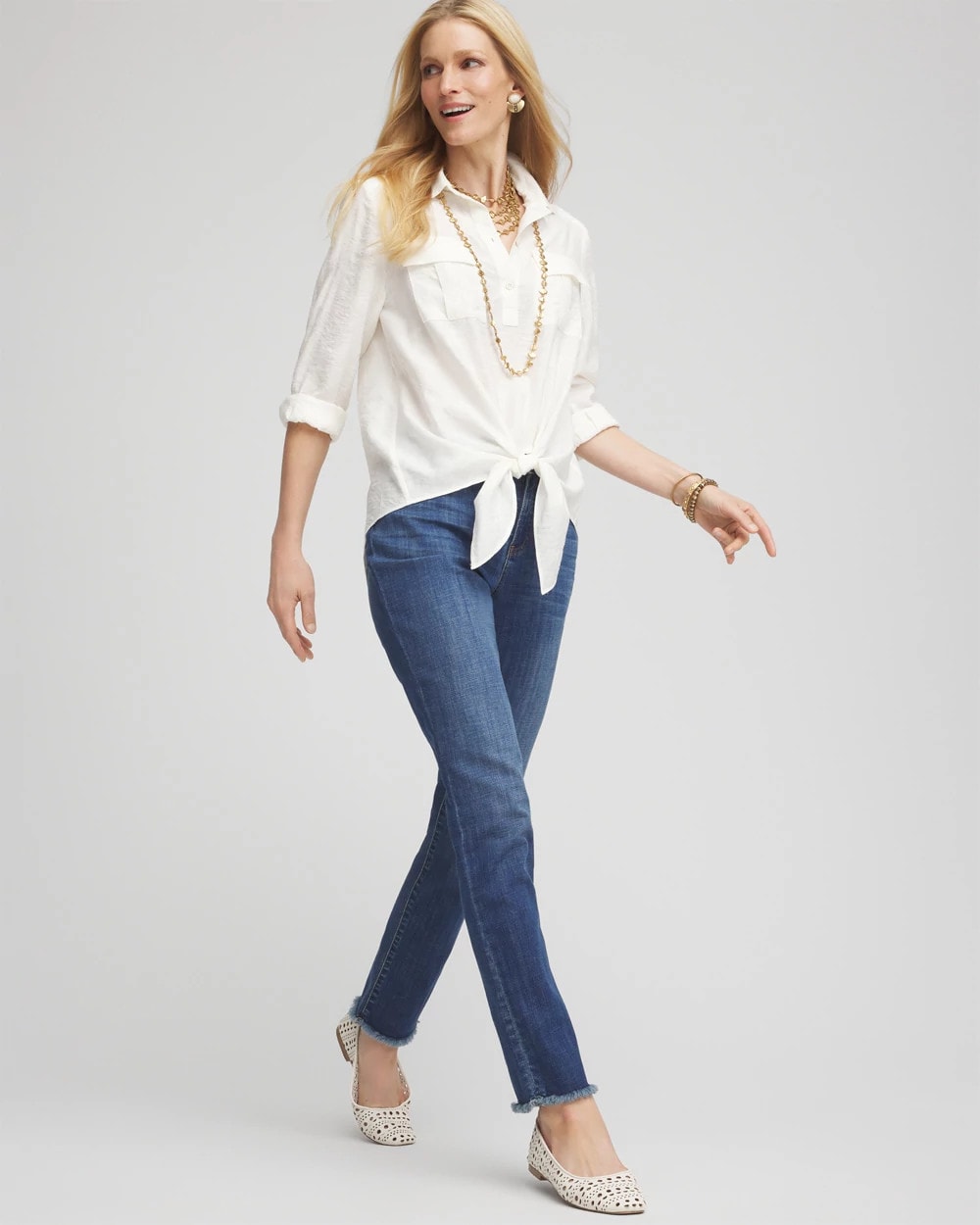 Chico's Clothing Textured Tie-Front Pullover Top