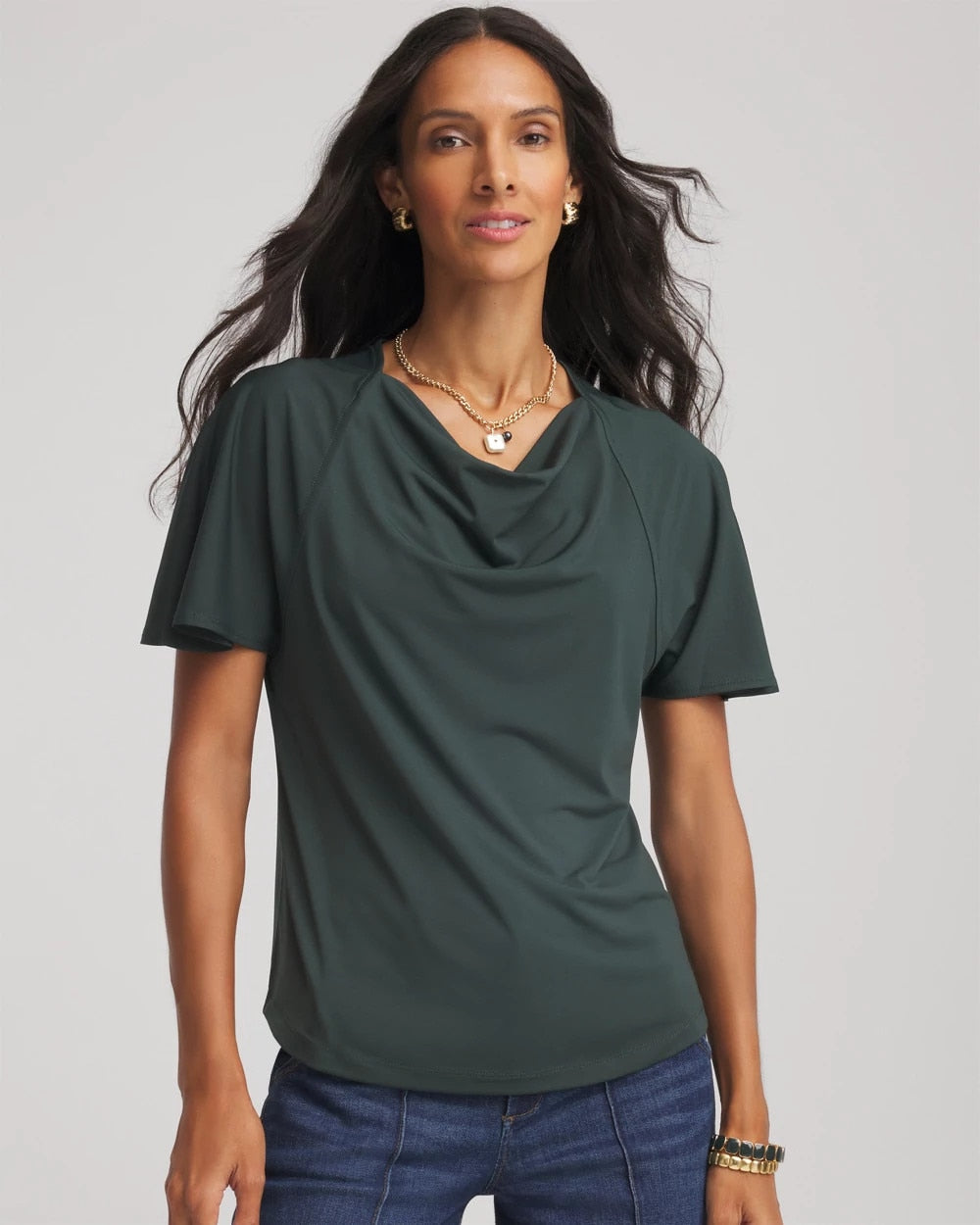 Chico's Clothing Jersey Knit Cowlneck Tee