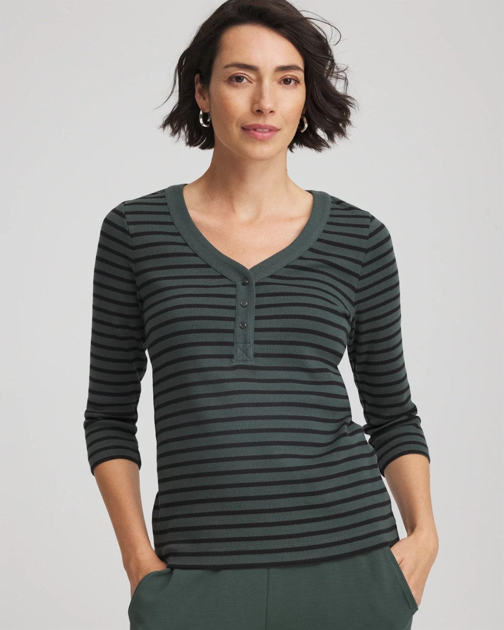 Chico's Clothing Zenergy® Ribbed Striped Henley Tee