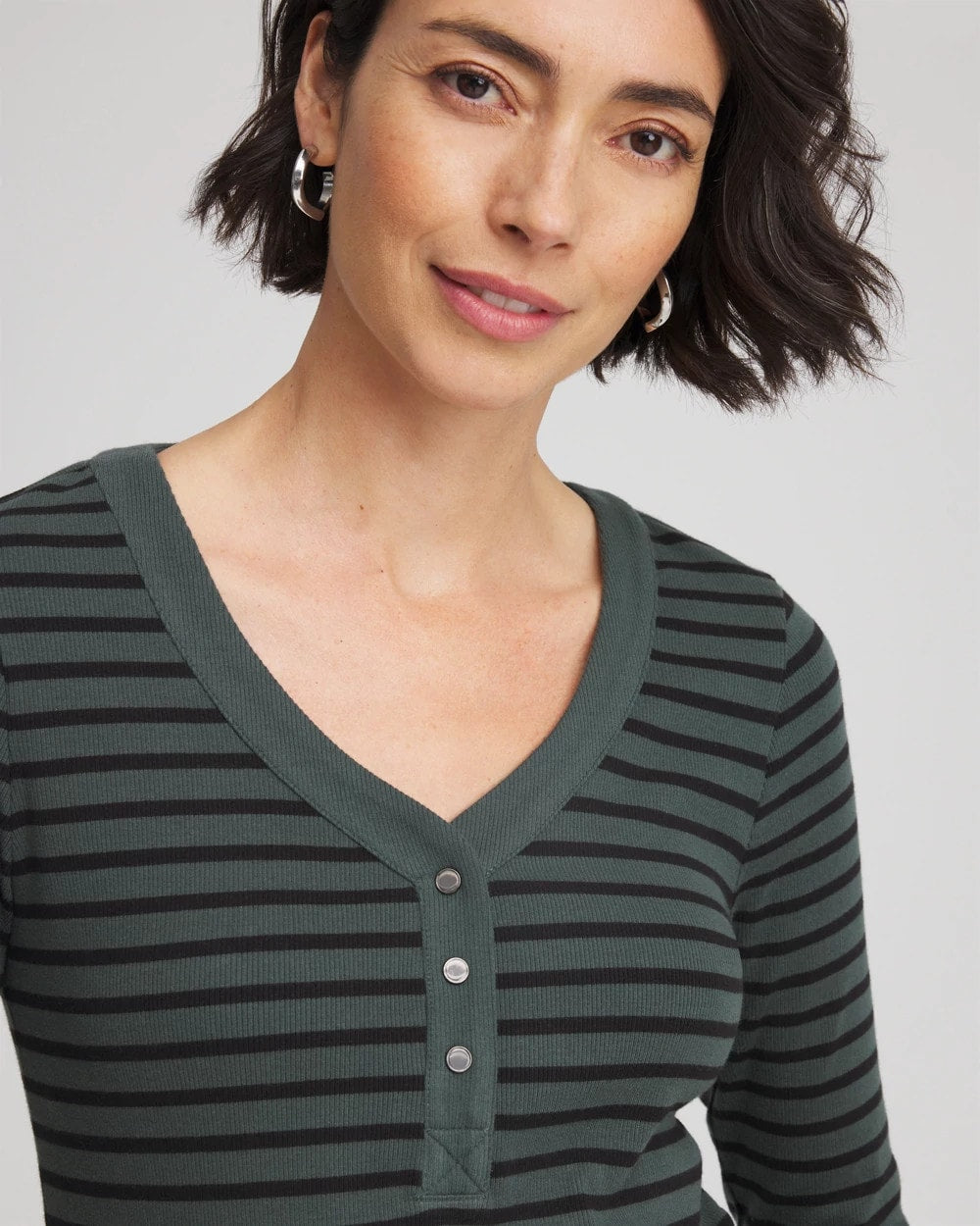 Chico's Clothing Zenergy® Ribbed Striped Henley Tee