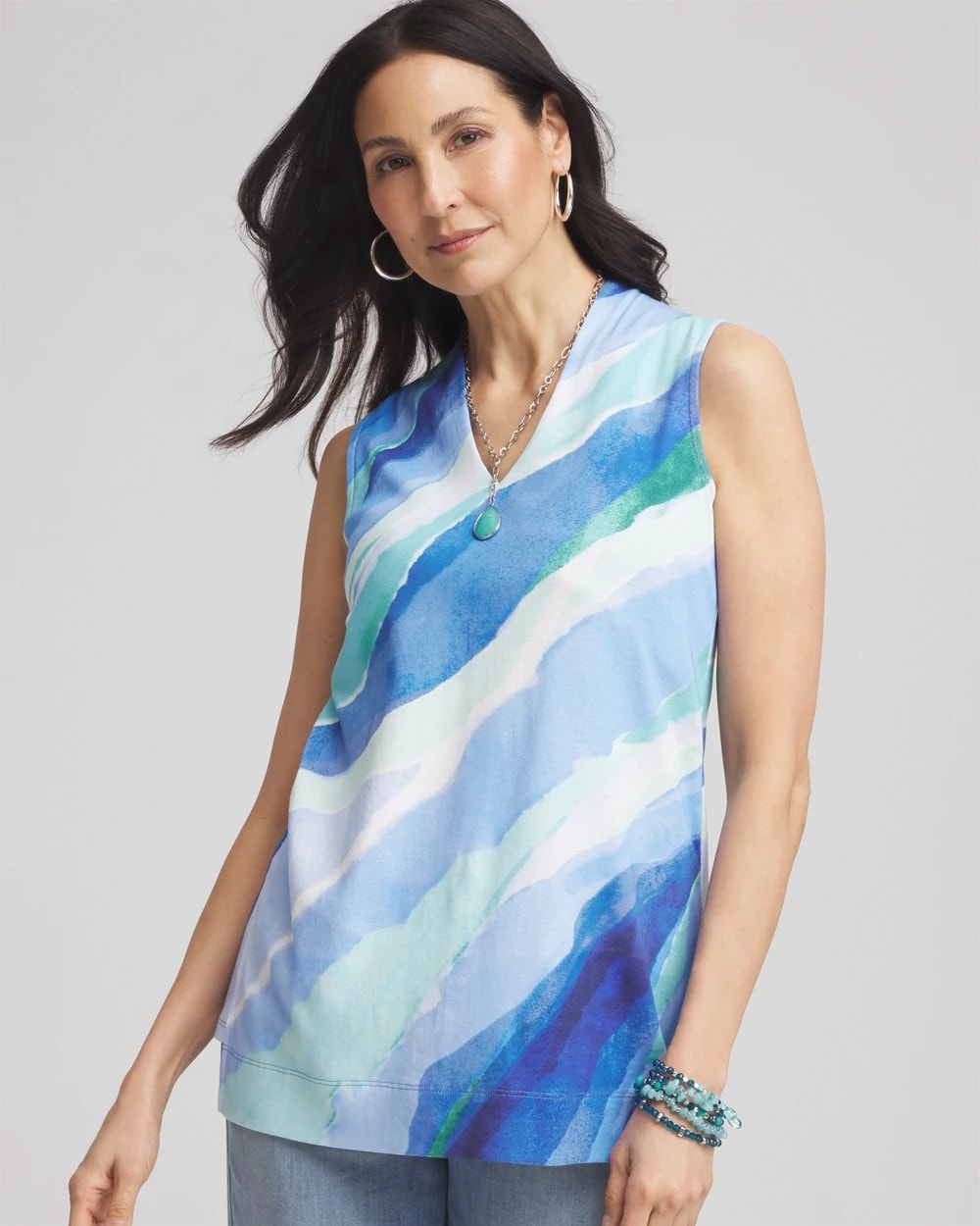 Chico's Clothing Ocean Pima Sleeveless V-Neck Tunic