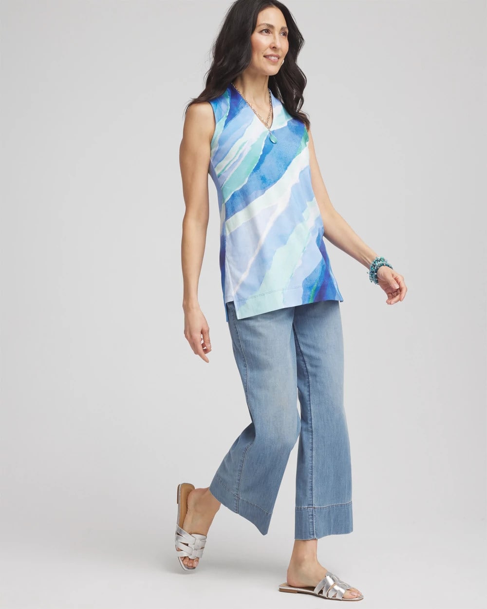 Chico's Clothing Ocean Pima Sleeveless V-Neck Tunic