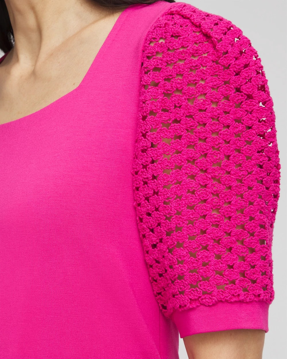 Chico's Clothing Touch of Cool™ Crochet Lace Square-Neck Tee