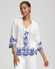 Chico's Clothing Embroidered Tassel Tie-Front Blouse