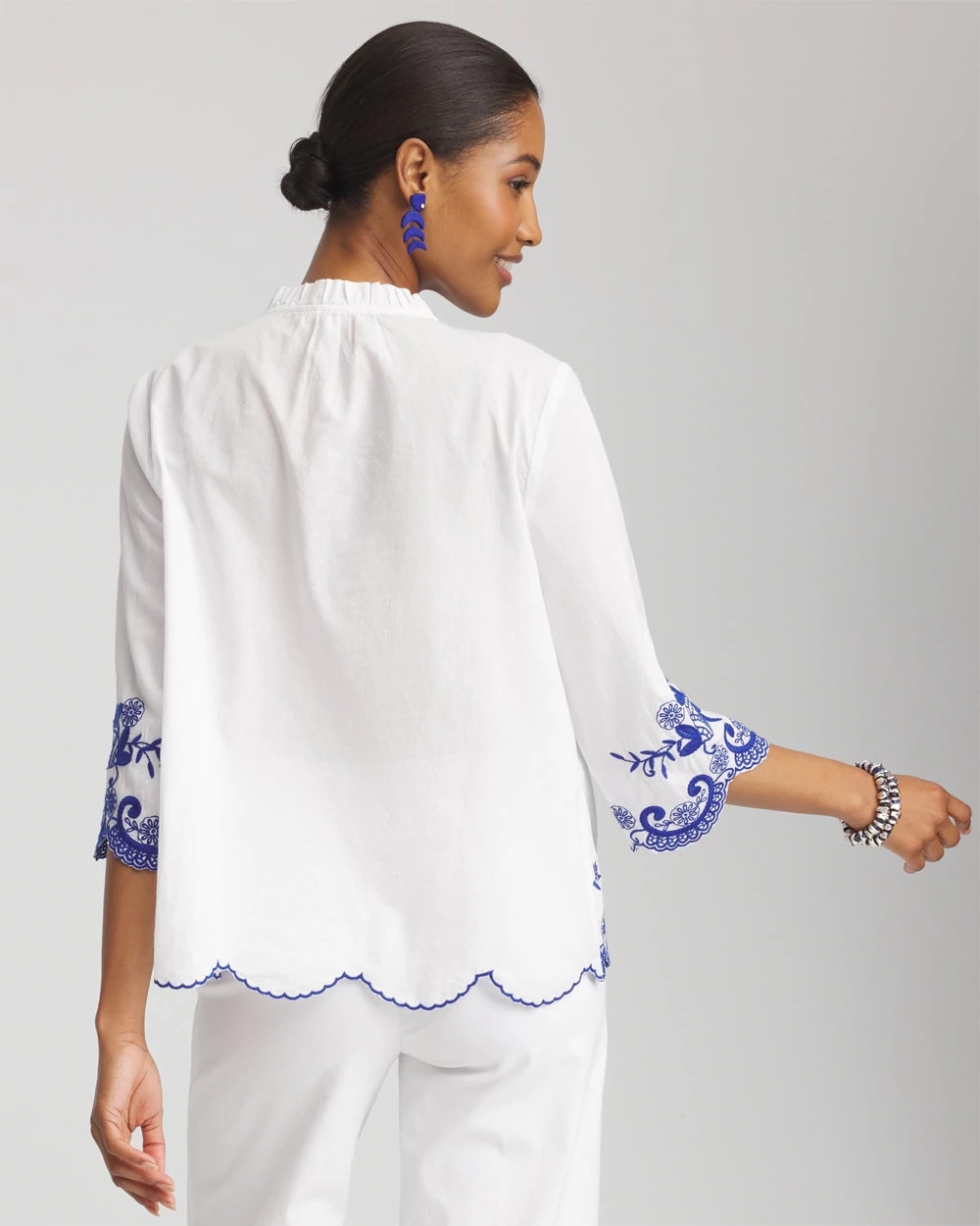 Chico's Clothing Embroidered Tassel Tie-Front Blouse