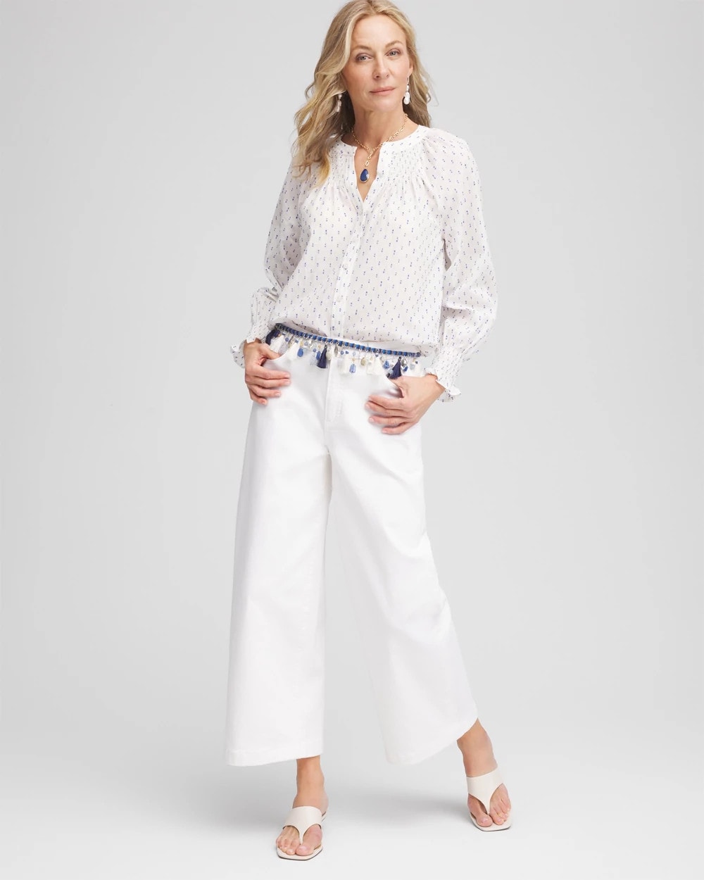 Chico's Clothing Smocked Split-neck Blouse