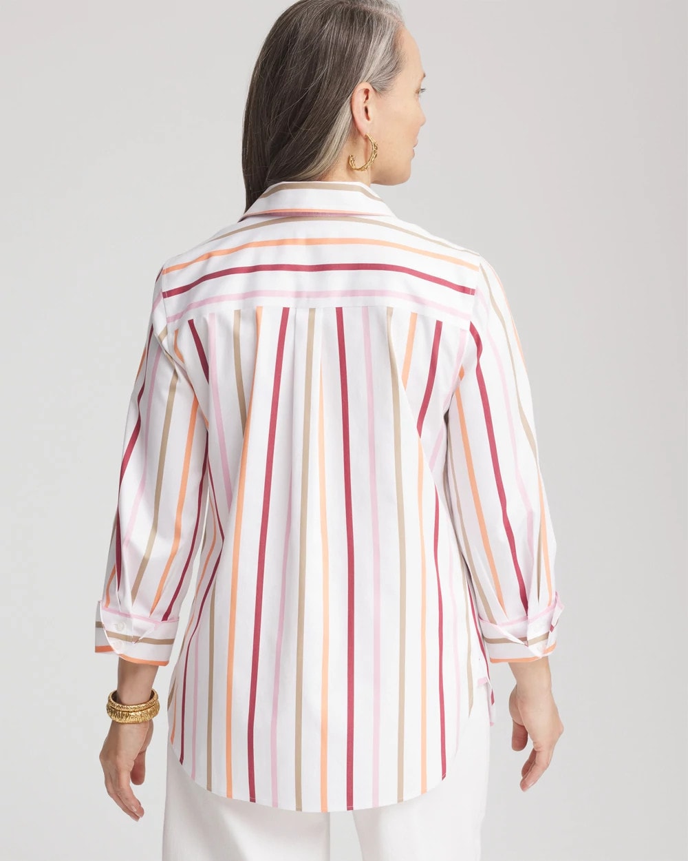 Chico's Clothing No Iron™ Striped Stretch-Sateen Shirt