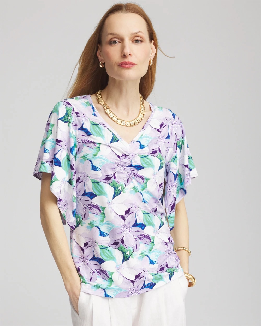 Chico's Clothing Touch of Cool™ Lily Handkerchief-Sleeve V-Neck Tee