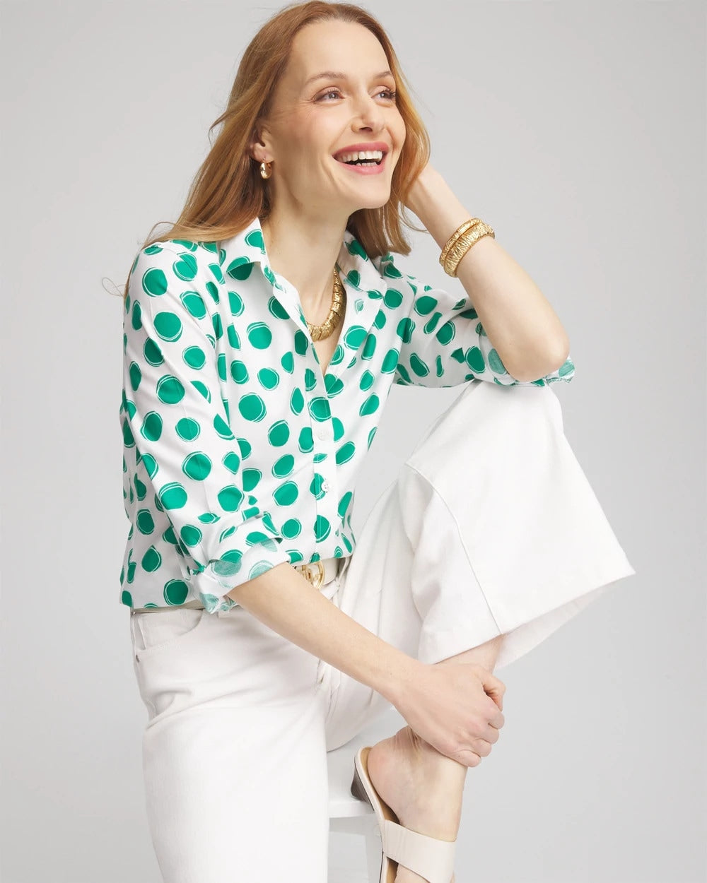 Chico's Clothing No Iron™ Polka-Dot Sateen Shirt