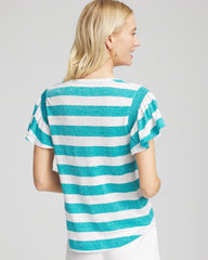 Chico's Clothing Linen Metallic Striped Flutter-Sleeve Tee