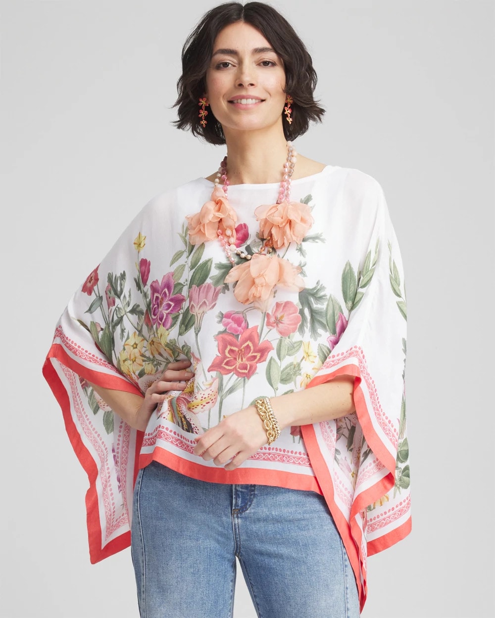 Chico's Clothing Wildflower Crepe Boatneck Poncho