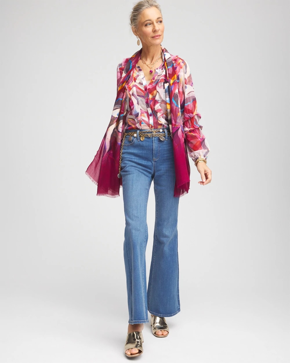 Chico's Clothing Abstract Ruffles Crinkle Blouse