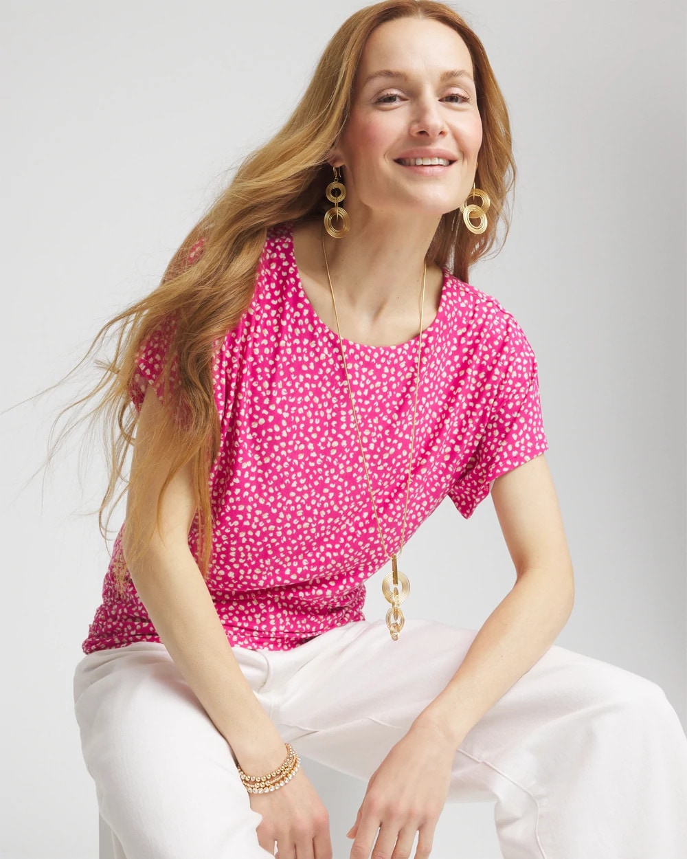Chico's Clothing Touch of Cool™ Cheetah Ruched Banded Hem Top