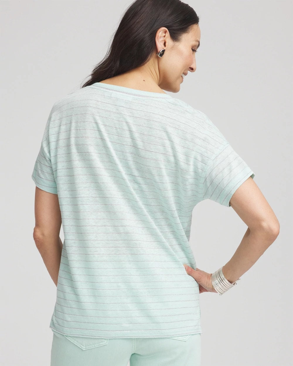 Chico's Clothing Striped Sweater-Trim Linen Tee