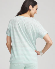 Chico's Clothing Striped Sweater-Trim Linen Tee