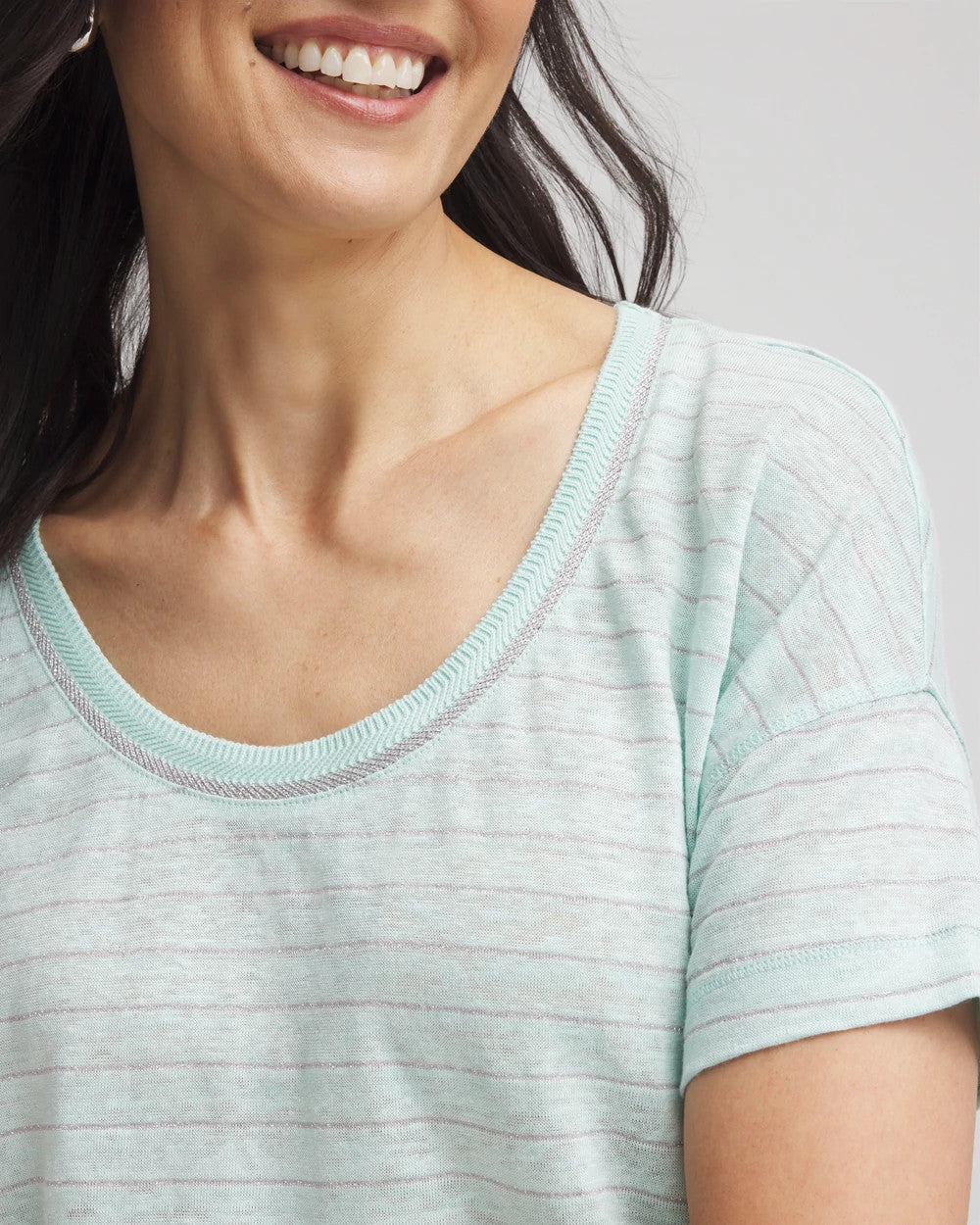 Chico's Clothing Striped Sweater-Trim Linen Tee