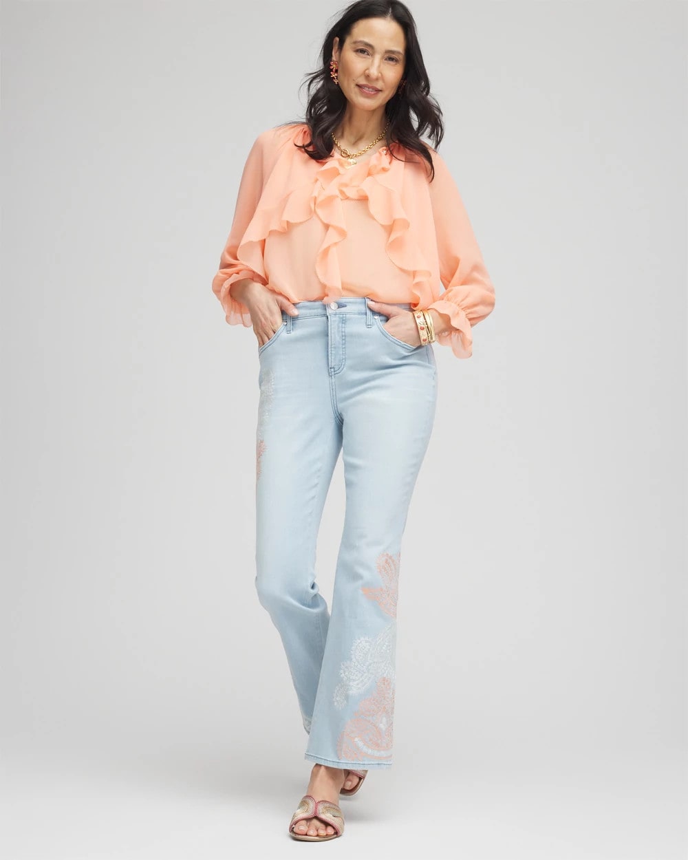 Chico's Clothing Georgette Sheer Ruffle Blouse
