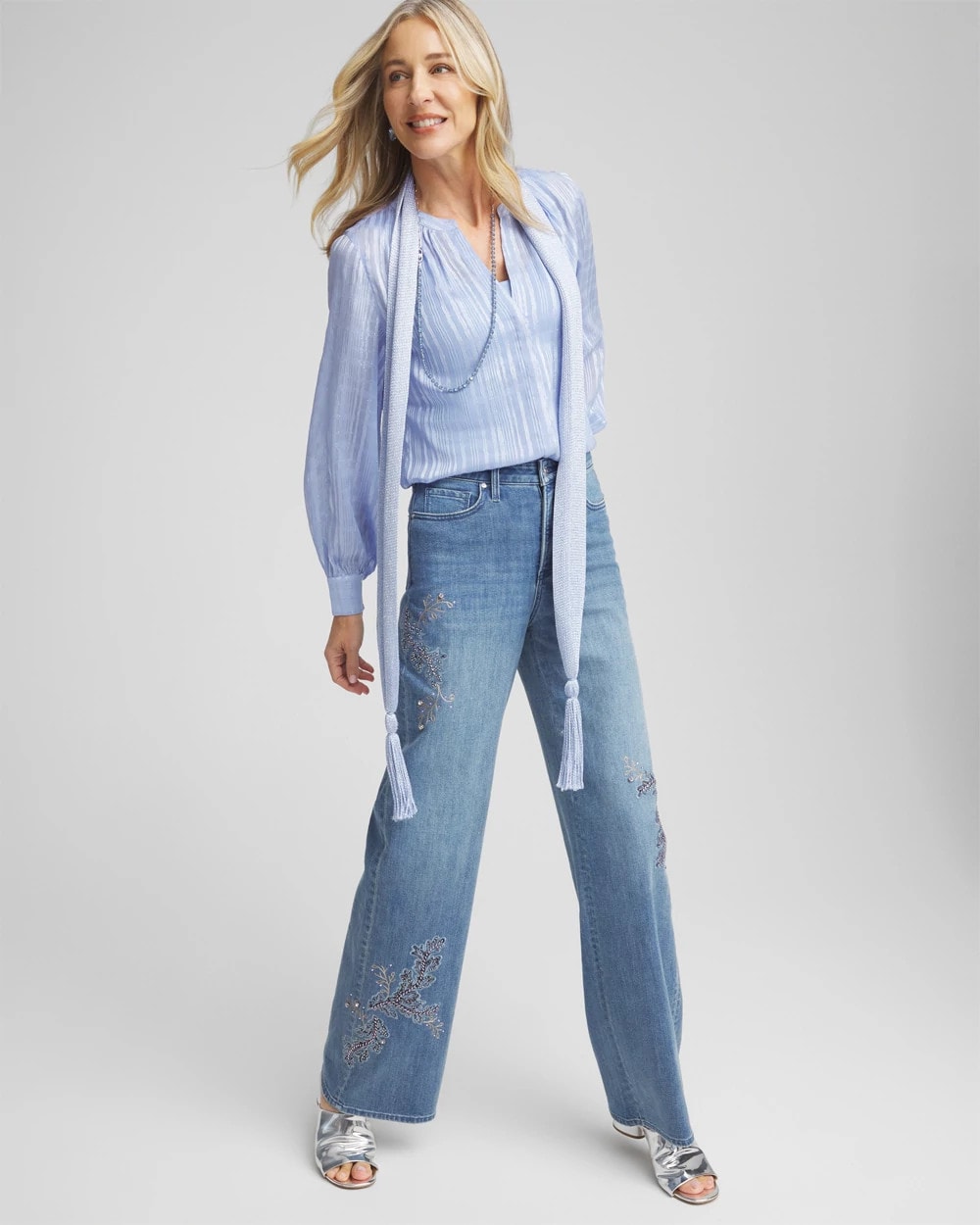 Chico's Clothing Split Neck Crinkle Blouse