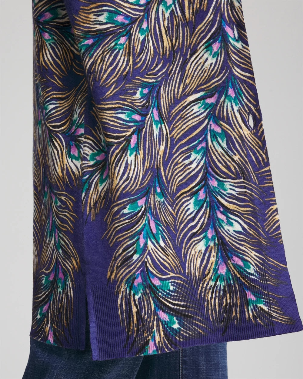 Chico's Clothing Ella Peacock-Print Cardigan Sweater