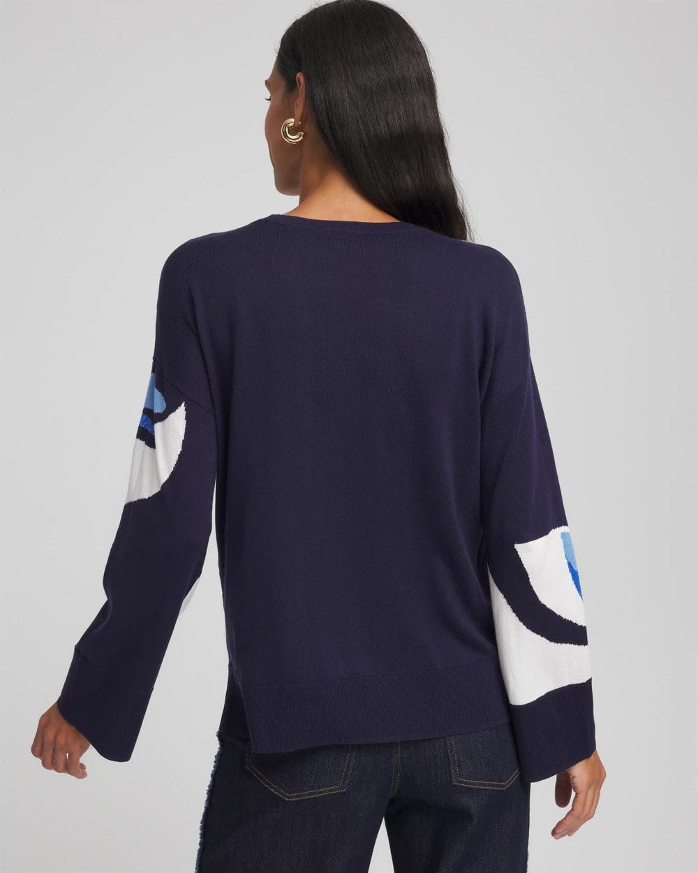Chico's Clothing Floral Intarsia Crewneck Pullover