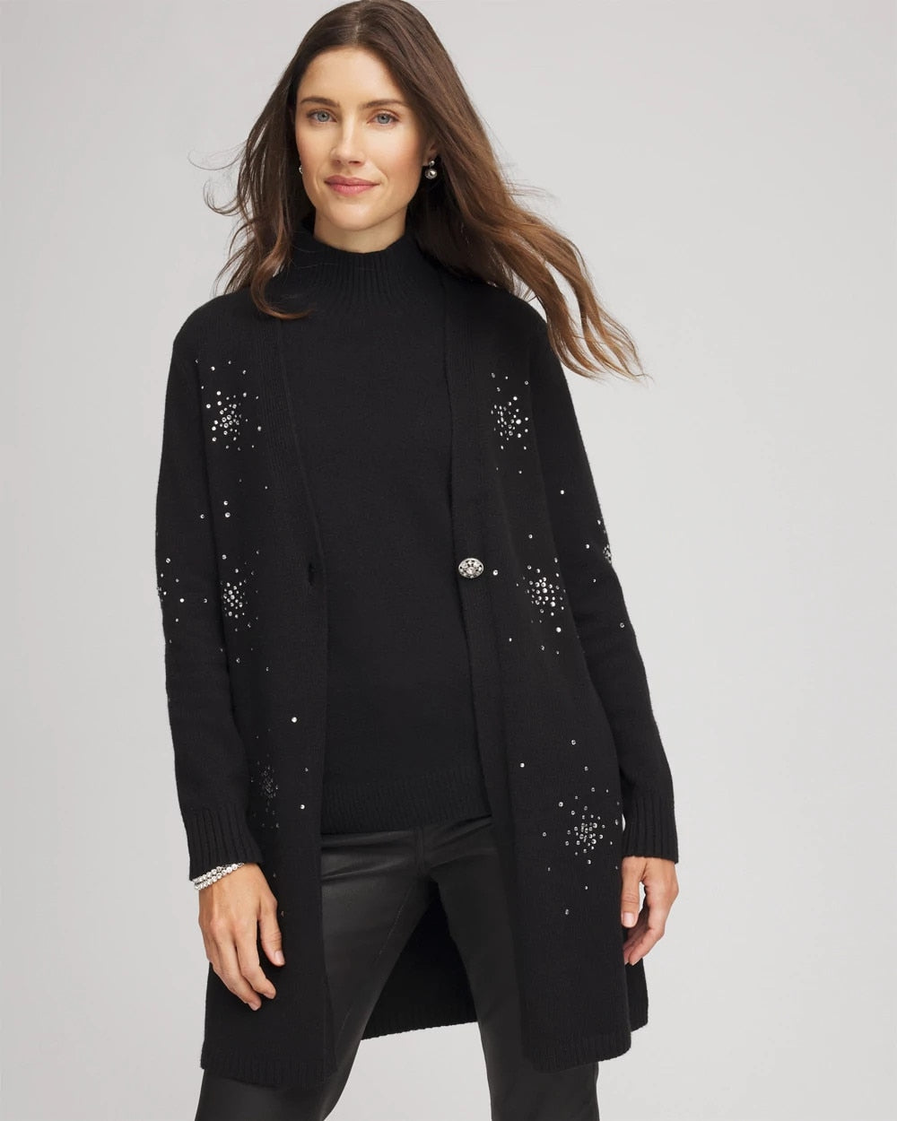 Chico's Clothing Rhinestone Embellished Cardigan